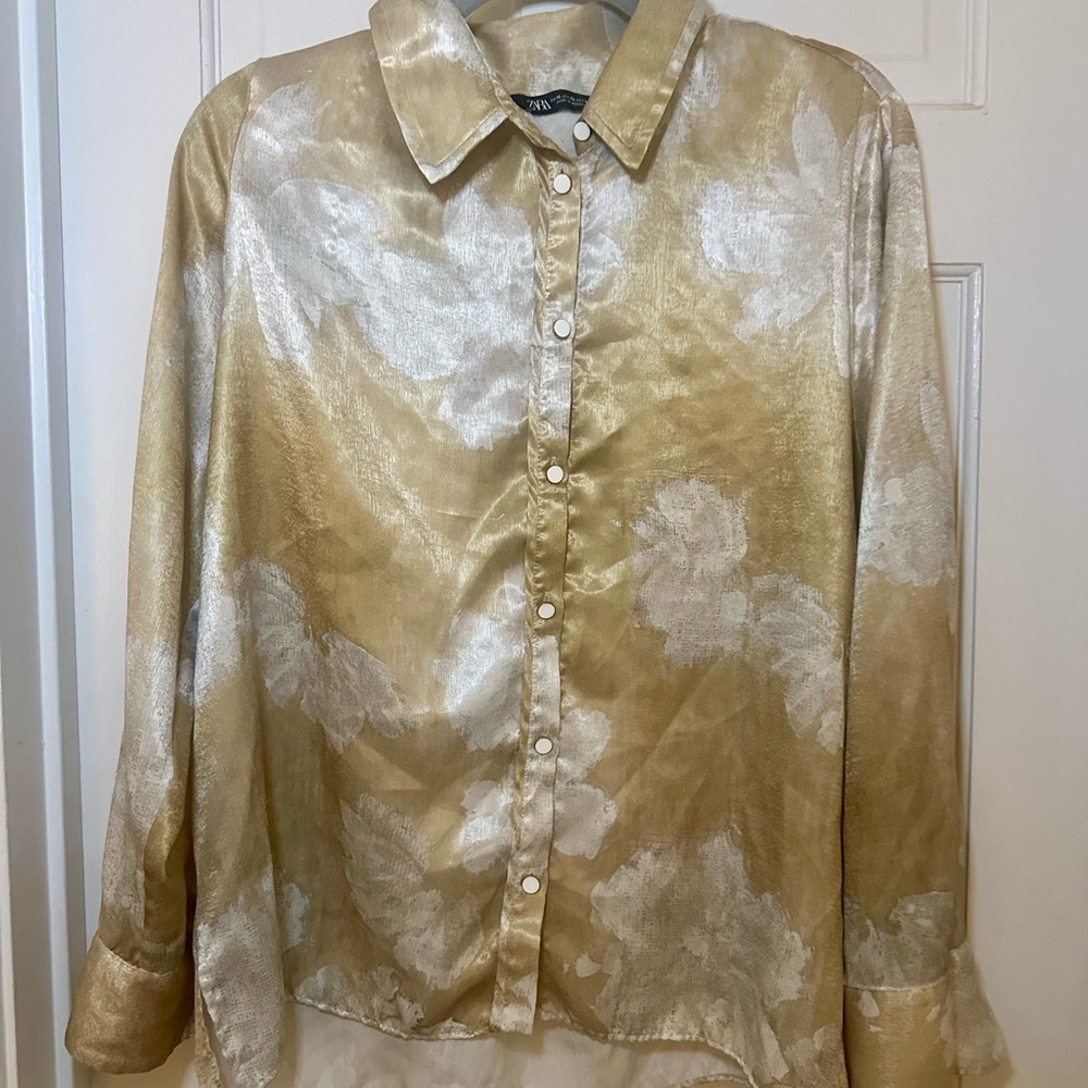 Zara Gold and Cream Patterned Shirt